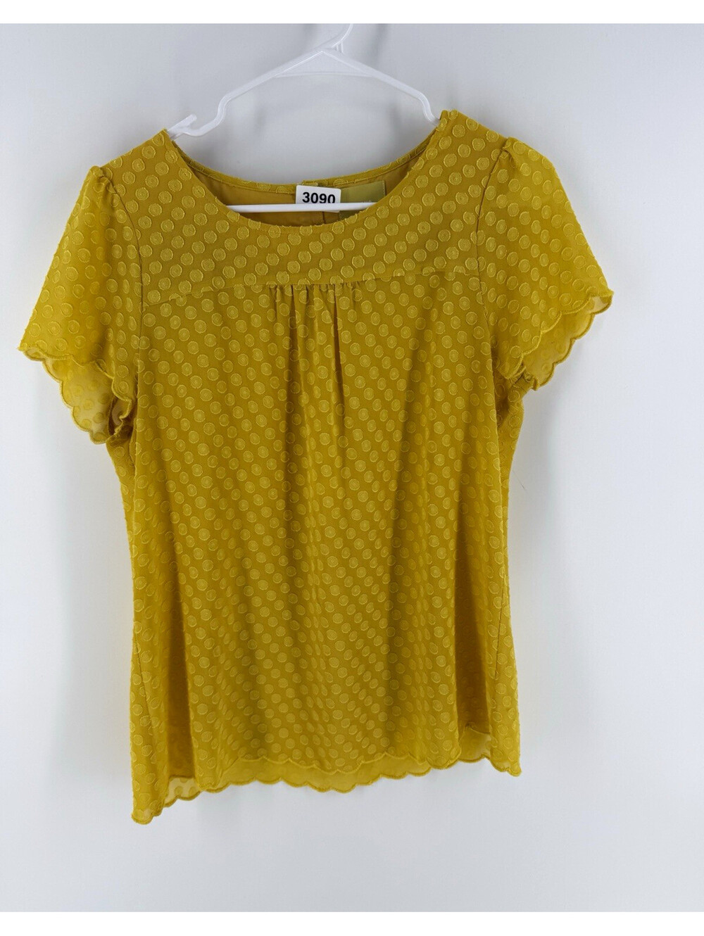Maeve Yellow Polka Dot Chiffon Textured Flutter Sleeve Blouse Anthropology s/8